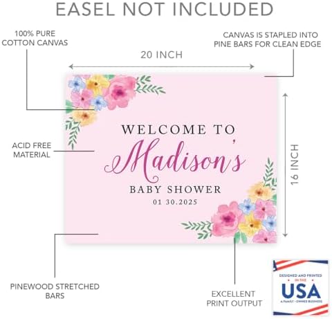 Andaz Press Personalized Large Canvas Baby Shower Welcome Sign, 16 x 20 Inches, Pink Spring Watercolor Florals, Guestbook Alternative, Custom Baby Shower Sign, for Floral Baby Shower, Baby Sprinkle - Image 2