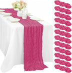 12 Pieces Hot Pink Cheesecloth Table Runners 10FT Gauze Fabric Runner for Tables Boho Table Runner Decoration Rustic Sheer Runner for Wedding Birthday Baby Bridal Shower Party (35 x 120 Inches Long) by Sunnyline