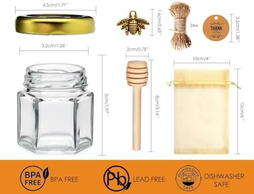 Adabocute Honey Pot, Glass Honey Jars, Mini Glass Jars 1.5oz 40 Pack - Image 2