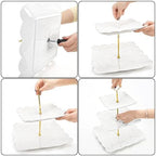 Tebery 2 Pack 3-Tier White Ceramic Embossed Dessert Cake Tower Stand with Gold Carry Handle, Cupcake Stand Serving Trays, Porcelain Party Food Server Display Holder - Image 4