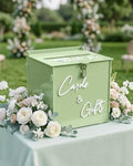 Sage Green Acrylic Wedding Card Box with Lock, 10" Card Holder with Slot by CORALMEE