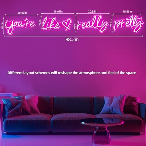 You're Like Really Pretty Neon Sign for Wall Decor (Hot Pink, 88.2in) - Image 2