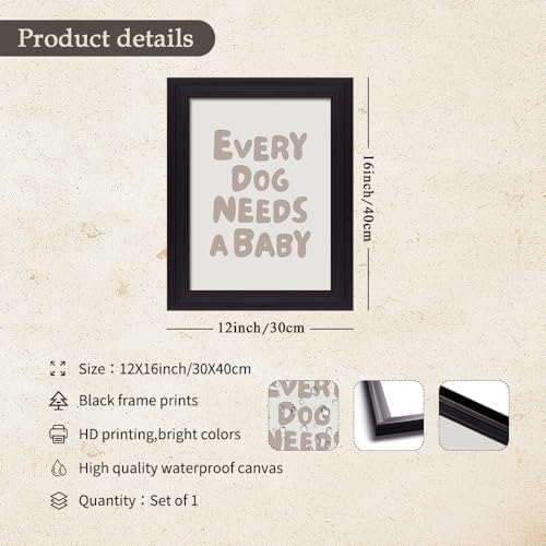 Vintage Framed Fun Kids Quotes Canvas Posters Every Dog Needs A Baby Wall Art Modern Trendy Minimalist Toddler Prints Playing Print For Nursery Room Wall Decor 12x16 inch - Image 2