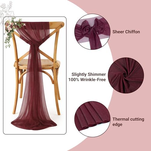 MDS Pack of 125 Chiffon Chair Sashes for Wedding & Event Décor - Burgundy - Image 3