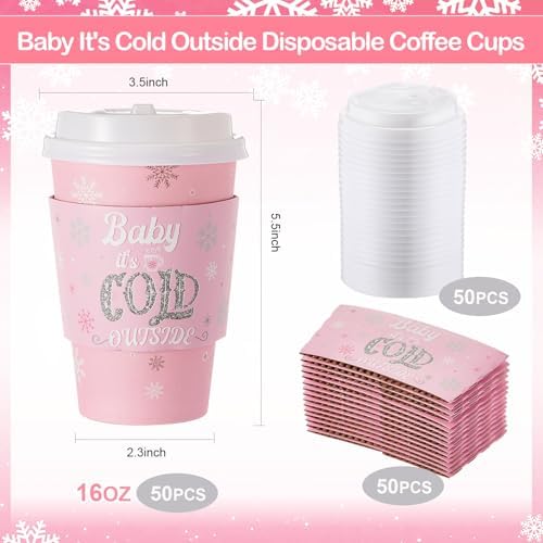 Yungyan 50 Sets 16 oz Cold Coffee Cup Sets with Lids Sleeves, Pink,White - Image 3