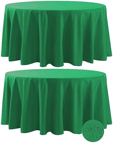 Fokitut 2 Pack Waterproof Round Tablecloth, 108 Inch, Stain Resistant and Wrinkle Polyester Table Cloth, Fabric Table Cover for Kitchen Dining, Wedding, Party, Holiday Dinner-Emerald by BalsaCircle