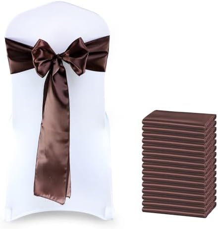 MDS Pack of 125 PCS Satin Chair Sashes Charmeuse Sateen Dining Chair Bows Ribbon Ties Back Sash for Wedding Party Birthday Home Hotel Restaurant Banquet Decoration (7 x 108 Inch, Coffee) by MDS
