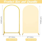 Metal Arch Stand and Cover Set,1 Beige Spandex Fitted Backdrop with 1 Gold Wedding Arched Stand Frame for Parties Birthday Baby Shower Bridal Banquet Decoration (7.2FT) - Image 2