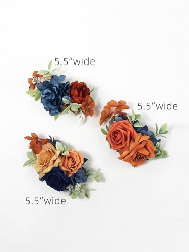 Rinlong 3Pcs Premade Cake Flowers, Navy Terracotta Wedding Cake Decor - Image 2