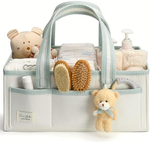 PeraBella XL Diaper Caddy Organizer With Handle, Baby Shower Gifts Basket Bag, Registry Search Must Haves Items, Newborn Girl Boy Nursery Storage Organizer, Baby Bag Essentials, Car Diaper Caddy Cart by PeraBella