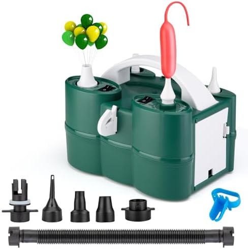 Voircoloria Balloon Pump Electric, 3-in-1 Portable Automatic Dual Nozzle Inflator 110V with Tying Tools for Birthday Gender Reveal Baby Shower Balloons Party Decorations(Green) by Voircoloria
