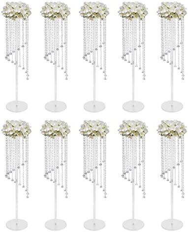 10PCS Wedding Flower Stand, Crystal Column Vases Rack for Birthday Party Decoration Garden Tall Flower Frame Holder for Balloon Decor Road Leads Christmas Gift 7.87*7.87*31.5In by LIYUANJUN