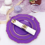 Liacere 175PCS Purple Plastic Plates-Disposable Purple and Gold - 25 guest Baroque Plastic Dinnerware include 50Plates,25Pack Pre Rolled Napkins with Silverware 25Cups for Wedding&Party＆Halloween - Image 3