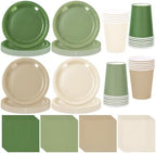 Whaline 244Pcs Nude Sage Green Tableware Set Serves 48 4 Colors Disposable Dinnerware 48 9" Plates 48 7" Plate 48 9oz Cups 100 Napkins for Wedding Birthday Party Supplies by Whaline