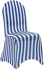 YOUR CHAIR COVERS - 50 Pack Striped Royal Blue and White Stretch Spandex Chair Cover - Wedding Slip Covers, Premium Quality Cover by YourChairCovers