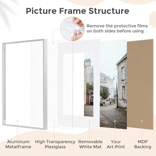 FLYJOE 12x12 Frame - Metal Square Picture Frame With Plexiglass | 12x12 Frame With Mat for 10x10 | Minimalist Modern Poster Frame | Hanging Hardware Included | Silver, 3Pcs - Image 4