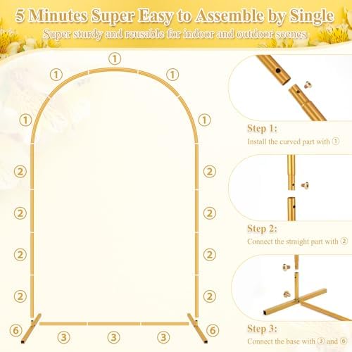 Jupwalz Arch Backdrop Stand and Cover Set, Metal Arch Stand with Rich Balloon Tool for Wedding Birthday Baby Shower Graduation Event Balloon Flowers Decor, Easy to Assemble (7.2FT, Beige) - Image 6