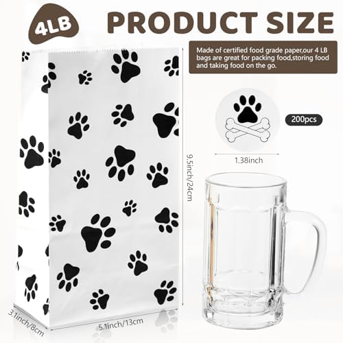 Meanplan 200 Pcs Paper Paw Bags with Footprint Paper Dog Treat Bags Bulk for Lunch Snacks Bread Candy Sandwich Popcorn Cookies Food Party Favors (White) - Image 2