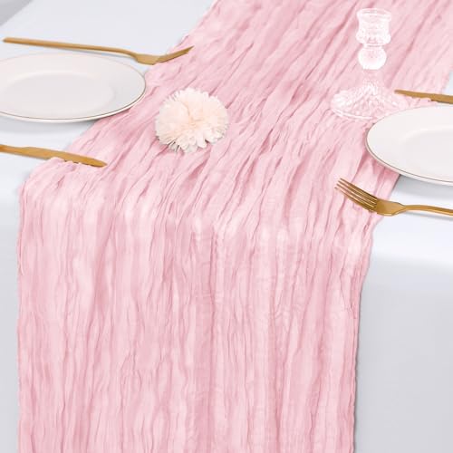 28 Pack Light Pink Cheesecloth Table Runner 17x108 Inch Semi Sheer Boho Gauze Cheese Cloth Fabric Table Runners, for Wedding Party Baby Shower Birthday Home Decor Garden Farmhouse - Image 7