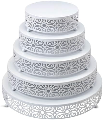 Wenqik 5 Pcs Metal White Cake Stand,16/14/12/10/8 In Round Cake Holder by Wenqik
