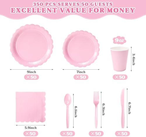 Vyntra 350 Pcs Pink Paper Plates and Napkins Party Supplies - Image 5