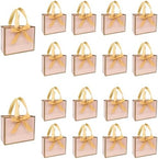 TKSBAG 50 PCS Small Pink Gold Gift Bags with Bow Ribbon - 6.4x3.1x5.1 Inch Thank You Bags with Handles, Bulk for Baby Shower, Bridal Shower, Wedding, Party Favors, Mother's Day by TKSBAG