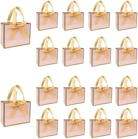 TKSBAG 50 PCS Small Pink Gold Gift Bags with Bow Ribbon - 6.4x3.1x5.1 Inch Thank You Bags with Handles, Bulk for Baby Shower, Bridal Shower, Wedding, Party Favors, Mother's Day by TKSBAG