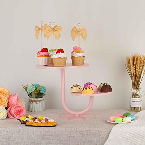 2 Tier Cake Stand, Metal Cupcake Stand Dessert Display Trays of 10/8 Inch, Tall Cake Stand for Wedding, Baby Shower, Home Decor, Throw Events and Parties (Pink) - Image 4