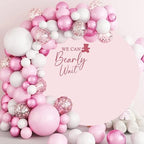 7.5x7.5ft Pure Pink Round Backdrop Cover Polyester We Can Bearly Wait Cute Bear Baby Shower Circle Background Arch Stand Cover for Gender Reveal Pregnancy Party Decorations Cake Table Banner - Image 2