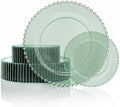 U-QE 60PCS Clear Green Plastic Plates, Beaded Plates Disposable Heavy Duty by U-QE