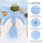 Cloth Napkins Set of 12, 20x20 Inch Light Blue Cheesecloth Napkins Rustic Boho Gauze Dinner Napkin Cloth Washable Elegant Table Napkins for Wedding Party Bridal Baby Shower Table Decor - Image 3