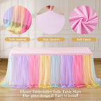 6 Pack Rainbow Tablecloth for 8 Foot Rectangle Tables Tulle Tablecloth Rainbow Table Cloth Rectangle 8ft Spandex Table Covers for Baby Shower Girls Unicorn Birthday Party Wedding Banquet Tables Skirt - Image 7