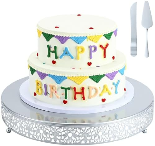 Wenqik 16 Inch Silver Cake Stand Metal Round with Cutter Spatula, Classic by Wenqik