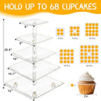 5 Tier Cupcake Stand,Clear Tiered Cupcake Tower with String Lights, Large Square Cupcake Holder Dessert Display for Baby Shower, Tea Party and Wedding - Image 7