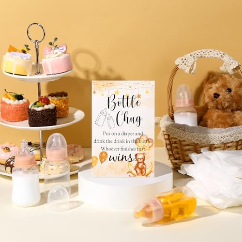 12 Set Bottle Chug Baby Shower Games Favors Funny Diaper Change Game Including Plastic Baby Bottles Chug Disposable Diapers Themed Sign for Gender Reveal Party Supplies (Brown,Bear) - Image 6