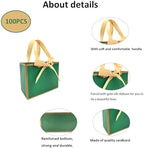 TKSBAG 100 PCS Small Green Gold Gift Bags with Bow Ribbon - 6.4x3.1x5.1 Inch Thank You Bags with Handles, Bulk for Baby Shower, Bridal Shower, Wedding, Party Favors, Mother's Day - Image 2