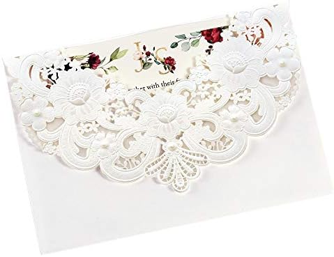 DORIS HOME 50pcs White Personalized Laser Cut Flora Lace Invitation Cards by DorisHome