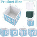 4 Set Blue Wooden Baby Boxes with Letters for Baby Shower Centerpieces - Image 2