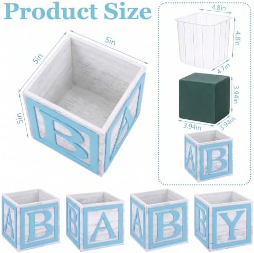 4 Set Blue Wooden Baby Boxes with Letters for Baby Shower Centerpieces - Image 2
