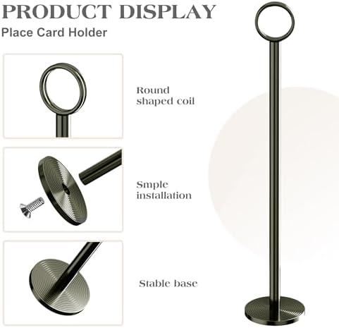 Urban Deco 12PK Table Number Holders Place Card Holders 12 Inch Table Card Holders Steel Card Holders for Photos, Food Signs, Memo Notes, Weddings, Restaurants, Birthdays (Nickel Black) - Image 3