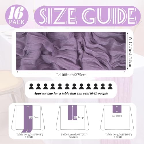 Showgeous 16 Pack Purple Cheesecloth Table Runner 17 x 108 Inch - Image 2