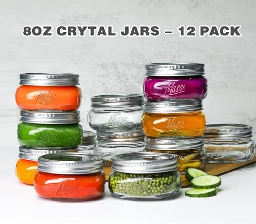 Mason Jars, 8 OZ, Wide Mouth, 12 Pack with Lids and Bands, Glass Canning Jars for Canning, Pickling, Preserving, Jam, Honey, Wedding Favors, Shower Favors (12 Pack, Clear) - Image 4
