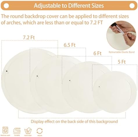 Gallety 2 Pcs 7.2 FT Ivory Round Backdrop Cover for 5 to 7.2ft Circle Arch Stand with Oh Baby and Happy Birthday Decal Sign - Arch Backdrop Cover for Wedding Party Photography Decoration - Image 3