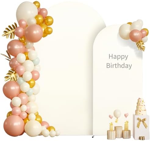 2 Set-7.2FT, 6FT Ivory Arch Backdrop Cover,Spandex Fitted Wedding Arch Stand Covers Round Top Chiara Arch Backdrop Stands Cover for Birthday Party Banquet Photo Background Decoration by WishCare