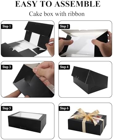 COTOPHER 50Pcs Cookie Boxes with Ribbons, 9x6x3 Inch Black Bakery Boxes - Image 6