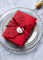 50 sets 4.9x 7 inch Red Rose Laser Cut Wedding Birthday Invitation for Quinceanera Bridal Shower Baby Shower Party Dinner Invite (Red) (Blank Whole Sets) - Image 3