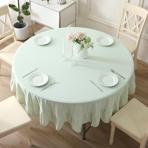 Pile Green White Gingham Table Cloth Round Dia.60 - Image 2