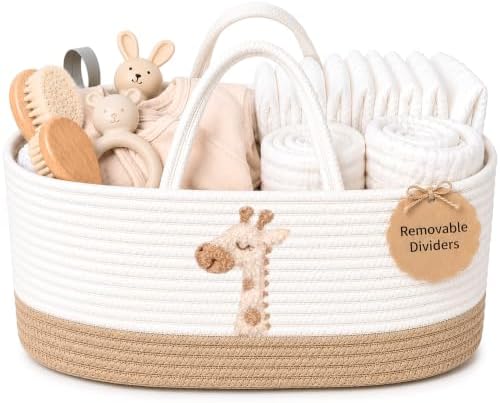 Baby Diaper Caddy Organizer - Giraffe Safari Nursery Storage Rope Basket by KeminaBlankets