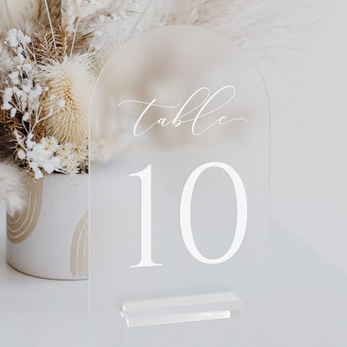 Frosted Arch Table Numbers for Wedding, 5x7 Inch Acrylic Table Numbers 1-10 with Stands, Frosted Acrylic Arch Tabletop Sign with Holder for Centerpiece, Reception, Wedding, Party, Event by JINMURY