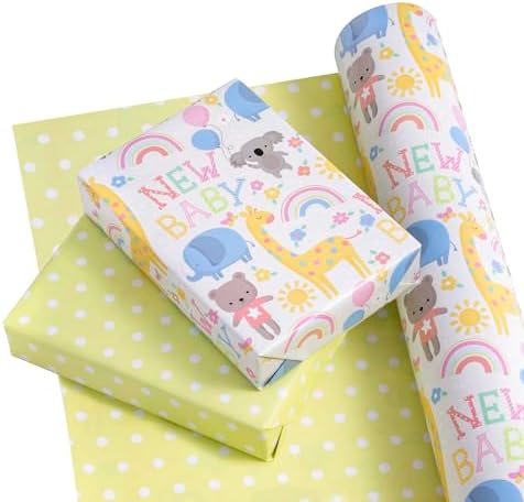 WRAPAHOLIC Jumbo Reversible Baby Shower Wrapping Paper - 30 Inch x 100 Feet - Animals & New Baby Design for Neutral Baby Shower, Boys Girls Kids Birthday - Image 3